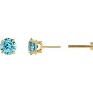 14K Yellow Gold Natural Blue Zircon Earring. 1874:600275:P