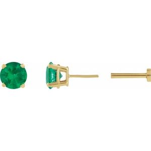 14K Yellow Gold Natural Emerald Earring. 1874:600276:P
