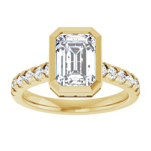 14K Yellow Gold 8.5x6 mm Emerald 5/8 CTW Diamond Bezel-Set Hidden Halo-Style Engagement Ring. 689729:639:P