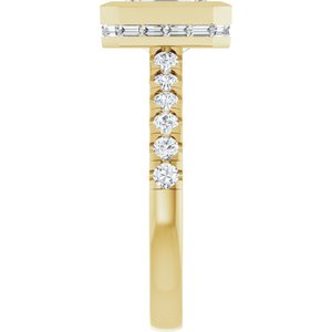 14K Yellow Gold 8.5x6 mm Emerald 5/8 CTW Diamond Bezel-Set Hidden Halo-Style Engagement Ring. 689729:639:P