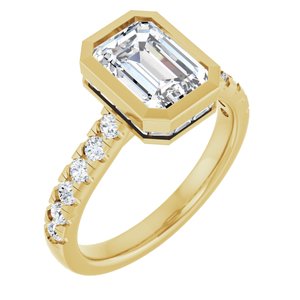 14K Yellow Gold 8.5x6 mm Emerald 5/8 CTW Diamond Bezel-Set Hidden Halo-Style Engagement Ring. 689729:639:P