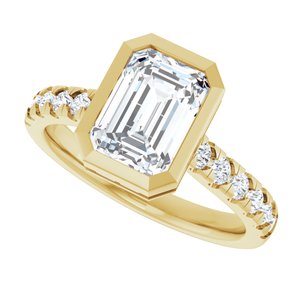 14K Yellow Gold 8.5x6 mm Emerald 5/8 CTW Diamond Bezel-Set Hidden Halo-Style Engagement Ring. 689729:639:P
