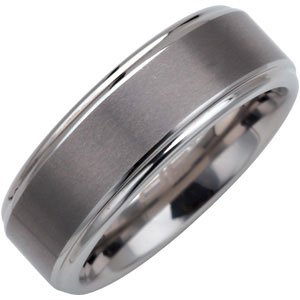 Tungsten 8 mm Stepped-Edge Inlay Comfort-Fit Men's Band. TAR101:0004:P