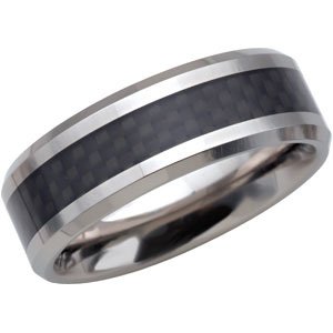 Tungsten 8 mm Beveled-Edge Carbon Fiber Inlay Comfort-Fit Men's Band. TAR276:0007:P