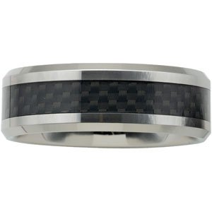 Tungsten 8 mm Beveled-Edge Carbon Fiber Inlay Comfort-Fit Men's Band. TAR276:0007:P