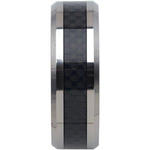 Tungsten 8 mm Beveled-Edge Carbon Fiber Inlay Comfort-Fit Men's Band. TAR276:0007:P
