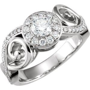 14K White Gold 5.2 mm Round 3/8 CTW Diamond Halo-Style Accented Engagement Ring. 68197:121709:P