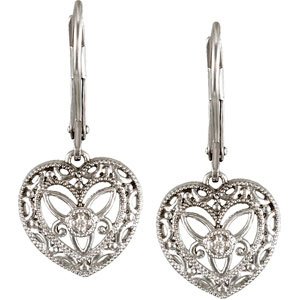 Sterling Silver .02 CTW Diamond Heart Earrings