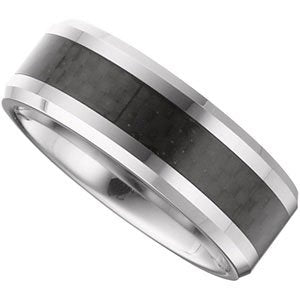 Tungsten 8 mm Beveled-Edge Carbon Fiber Inlay Comfort-Fit Men's Band. TAR276:0007:P