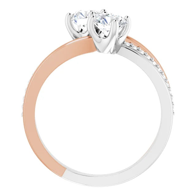 Ladies 14K White/Rose Gold Engagement Ring With Lab Diamonds. 1.1CTW 2 Center Stone VS Clarity, F Color