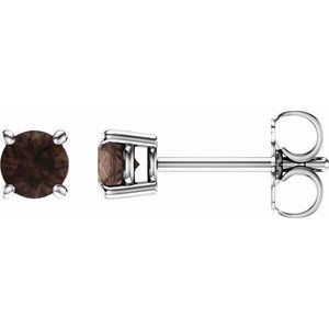 14K White Gold 4 mm Natural Smoky Quartz Earrings. 1874:70164:P