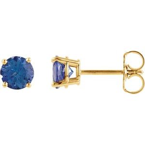 14K Yellow Gold 4 mm Natural London Blue Topaz Earrings. 1874:70115:P