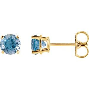 14K Yellow Gold 4 mm Natural Swiss Blue Topaz Earrings. 1874:70111:P