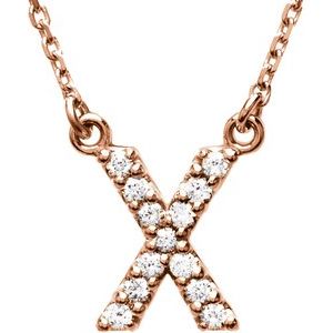 14K Rose Gold 1/8 CTW Diamond Initial X 16" Necklace