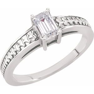 14K White Gold 6x4 mm Emerald Solitaire Engagement Ring. 121300:100002:P