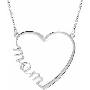 14K White Gold "Mom" Heart 17" Necklace
