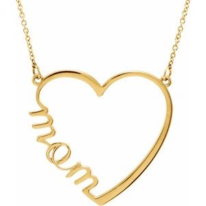 14K Yellow Gold "Mom" Heart 17" Necklace