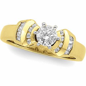 14K Yellow Gold 5 mm Round Accented Engagement Ring. 120370:253845:P
