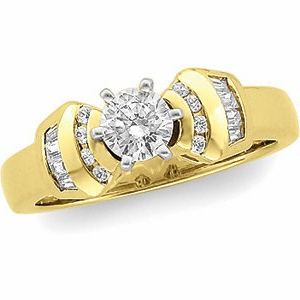 14K Yellow Gold 5 mm Round Accented Engagement Ring. 120370:253845:P