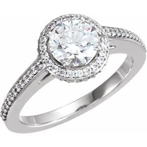 14K White Gold 6.5 mm Round Hidden Halo-Style Engagement Ring. 121620:110:P