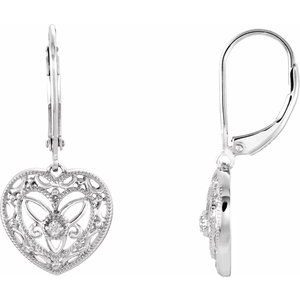 Sterling Silver .02 CTW Diamond Heart Earrings