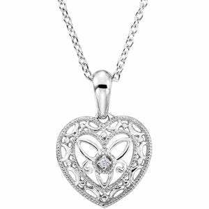 Sterling Silver .005 CTW Diamond Heart 18" Necklace