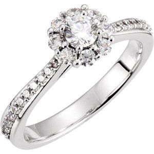 14K White Gold 3.9 mm Round Cluster Halo-Style Accented Engagement Ring. 121696:326970:P