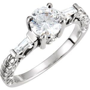 14K White Gold 6.5 mm Round Accented Engagement Ring. 120621:273363:P