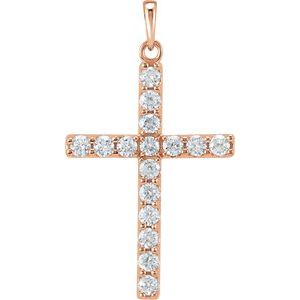 14K Rose Gold 1 CTW Diamond Cross Pendant