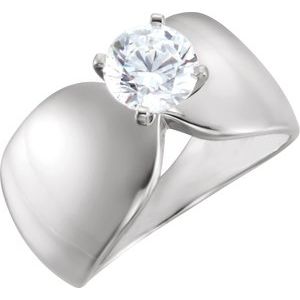 14K White Gold 6.5 mm Round Engagement Ring. 10228A:26251:P