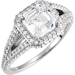 14K White Gold 7 mm Asscher 3/4 CTW Diamond Halo-Style Accented Engagement Ring. 68926:104:P