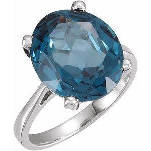 14K White Gold 18x13 mm Oval Gemstone Solitaire Ring