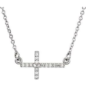 14K White Gold .07 CTW Diamond Sideways Cross 16-18" Necklace