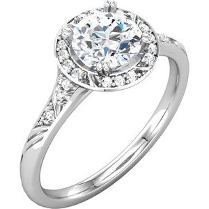 14K White Gold 6.5 mm Round.08 CTW Diamond Sculptural-Inspired Halo-Style Accented Engagement Ring. 122025:6000:P