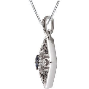 Sterling Silver Natural Blue Sapphire & .025 CTW Diamond 18" Necklace