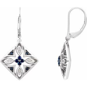 Sterling Silver Natural Blue Sapphire & .04 CTW Diamond Earrings