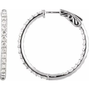 14K White Gold 2 CTW Diamond Inside Outside 29.5 mm Hinged Hoop Earrings