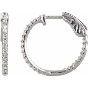 14K White Gold 1/2 CTW Diamond Inside-Outside 19 mm Hinged Hoop Earrings. 650183:101:P