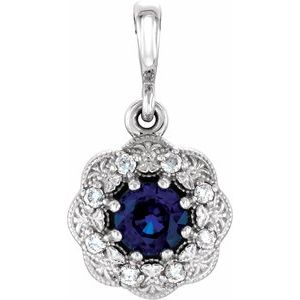 14K White Gold Natural Blue Sapphire & .06 CTW Diamond Pendant