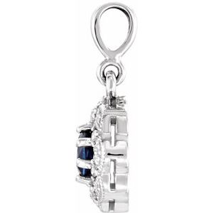 14K White Gold Natural Blue Sapphire & .06 CTW Diamond Pendant