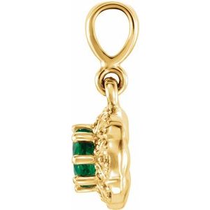 14K Yellow Gold Natural Emerald & .04 CTW Diamond Halo-Style Pendant