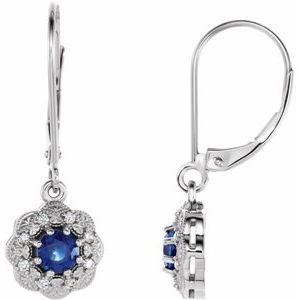 14K White Gold Natural Blue Sapphire & 1/10 CTW Diamond Halo-Style Earrings
