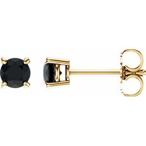 14K Yellow Gold 4 mm Natural Black Onyx Earrings. 1874:70153:P