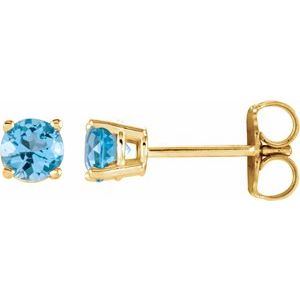 14K Yellow Gold 4 mm Natural Sky Blue Topaz Earrings. 1874:70105:P