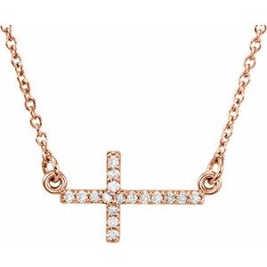 14K Rose Gold .07 CTW Diamond Sideways Cross 16-18" Necklace