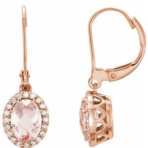 14K Rose Gold Natural Pink Morganite & 1/5 CTW Diamond Earrings