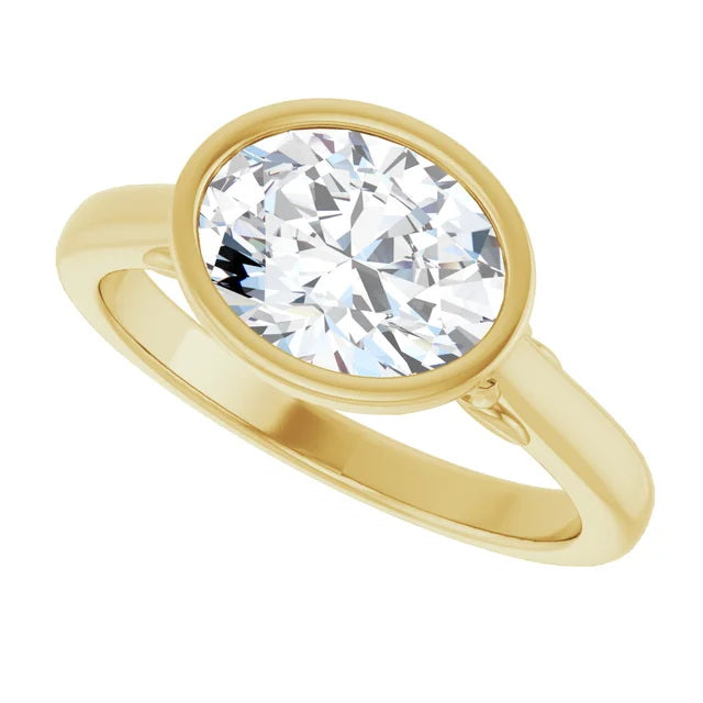 14K Yellow 9x7 mm Oval Solitaire Engagement Ring With Lab Diamonds. 1.5ct Center Stone. VS Clarity, F Color