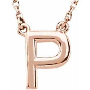 14K Rose Gold Block Initial P 16" Necklace