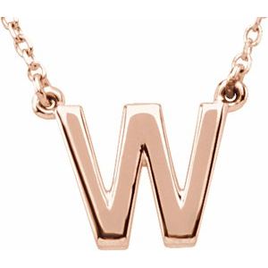 14K Rose Gold Block Initial W 16" Necklace