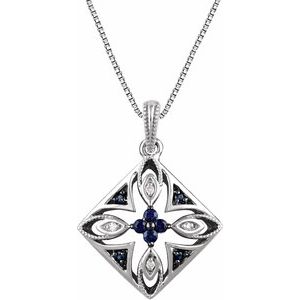 Sterling Silver Natural Blue Sapphire & .025 CTW Diamond 18" Necklace